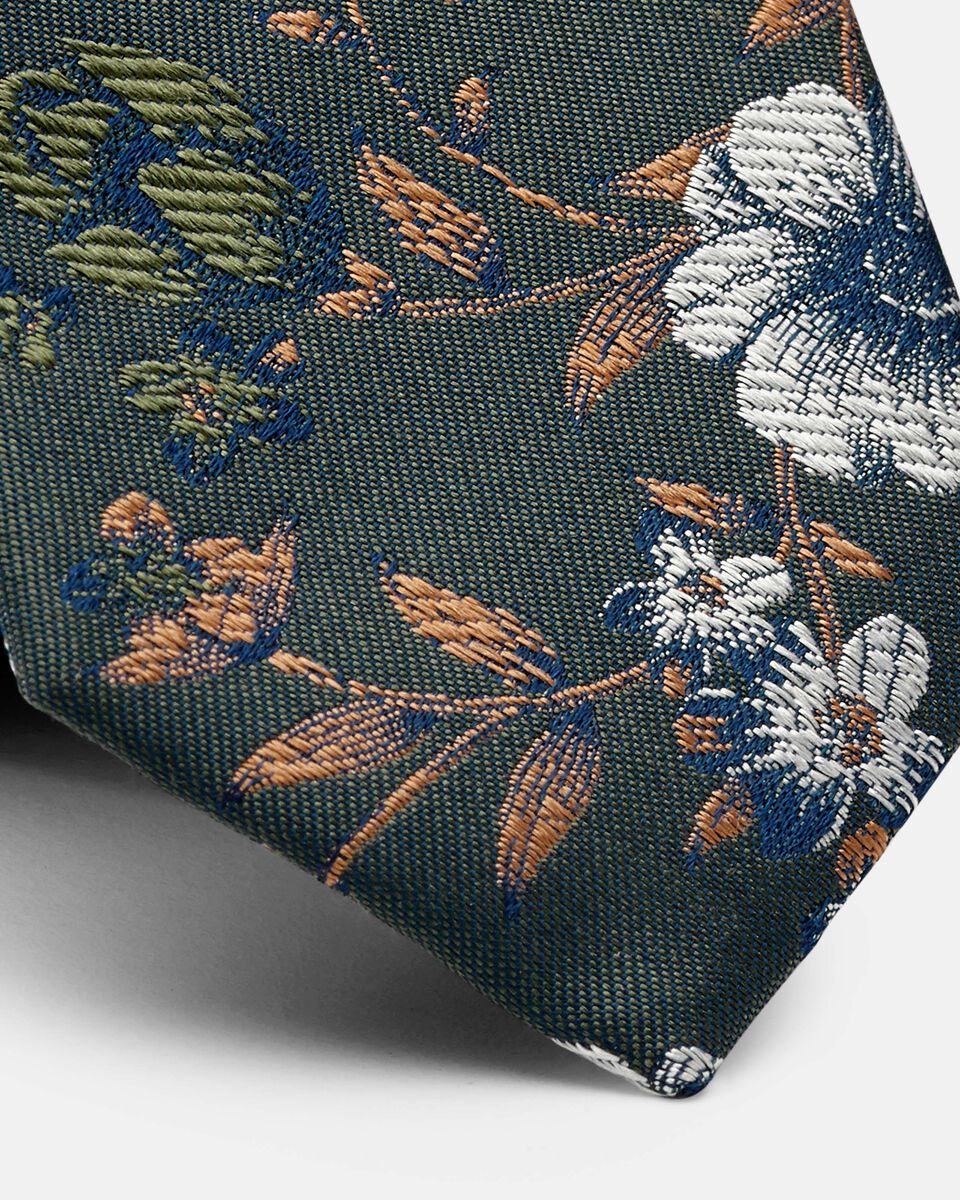 Siviano Ultra Slim Floral Silk Tie, Khaki, hi-res